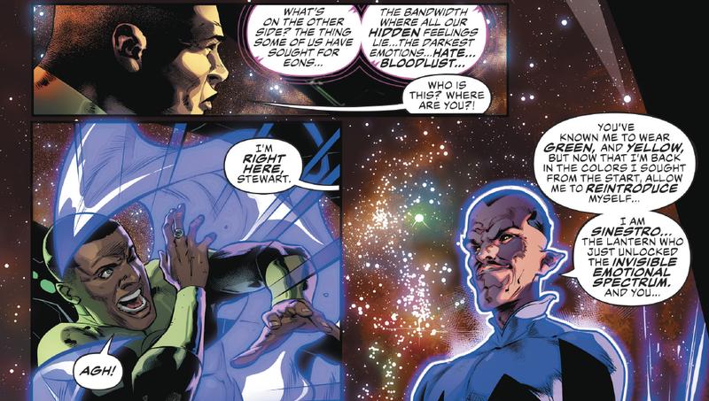 Sinestro the Ultraviolet Lantern makes his presence known.